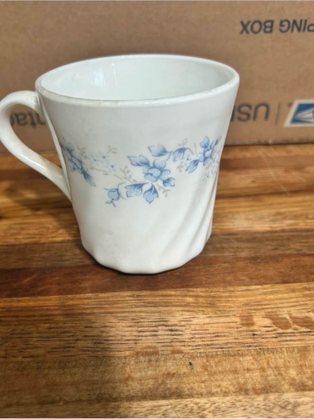 Corningware White Ceramic Mug with Blue Floral Garland